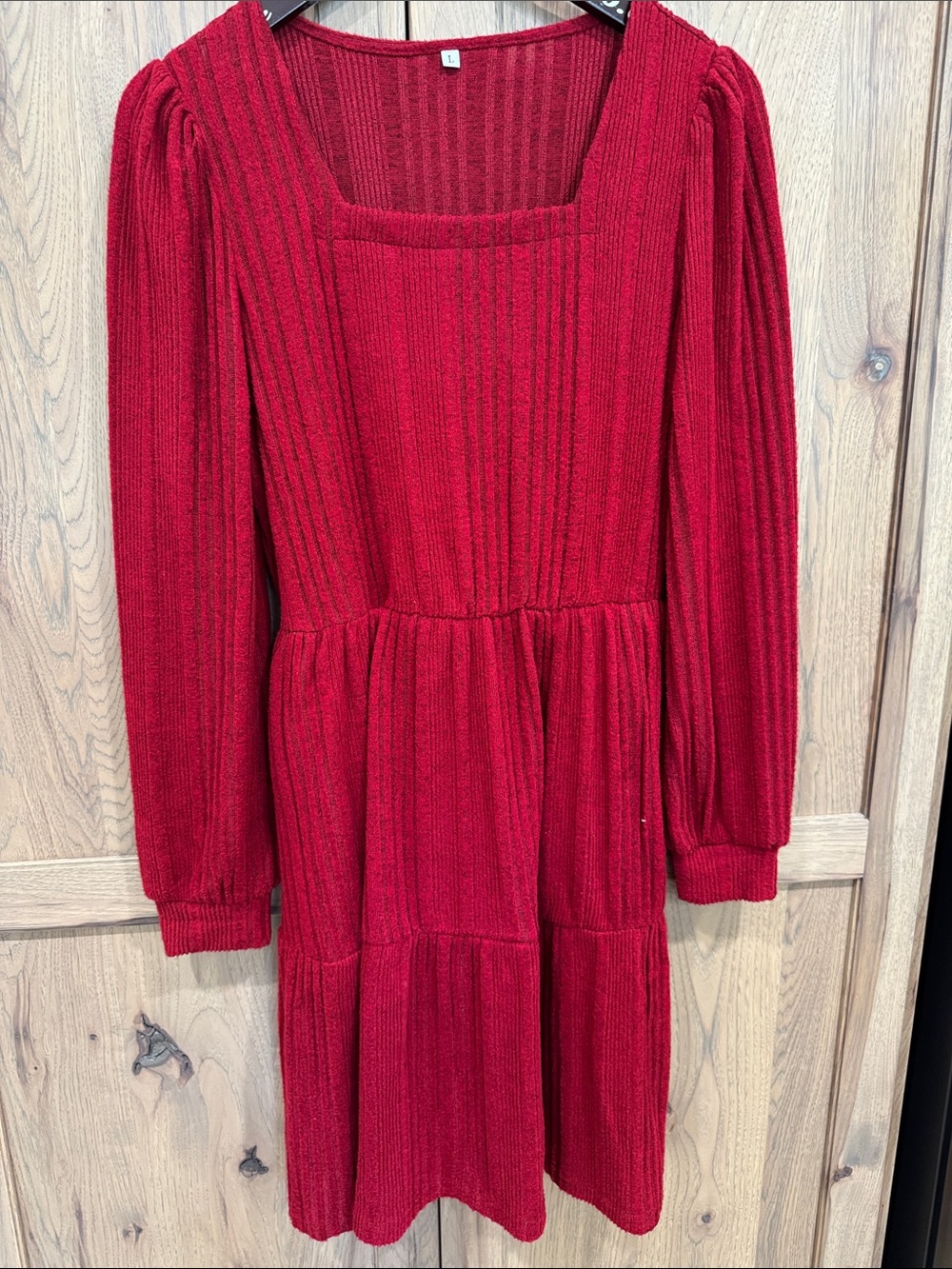 Red Knit Long Sleeve Dress